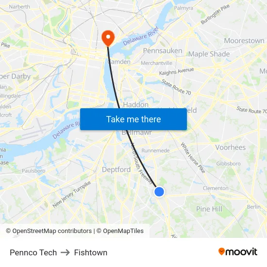 Pennco Tech to Fishtown map