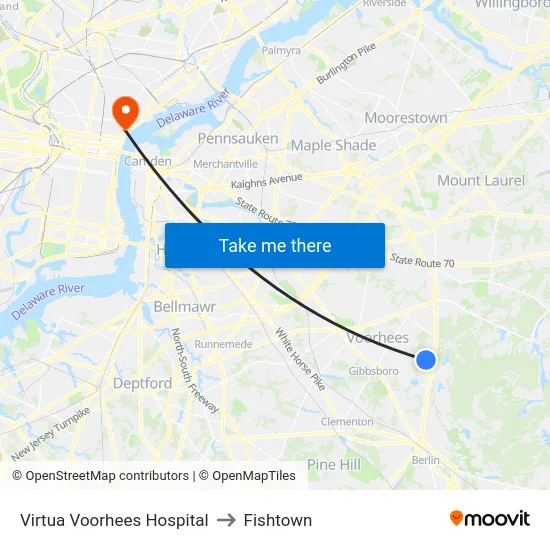 Virtua Voorhees Hospital to Fishtown map