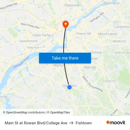 Main St at Rowan Blvd/College Ave to Fishtown map