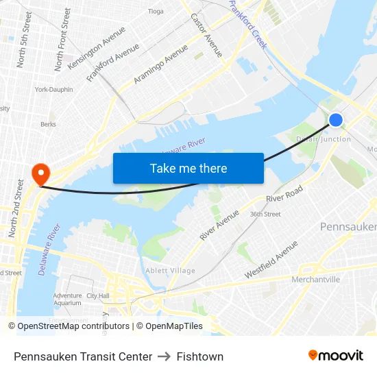 Pennsauken Transit Center to Fishtown map