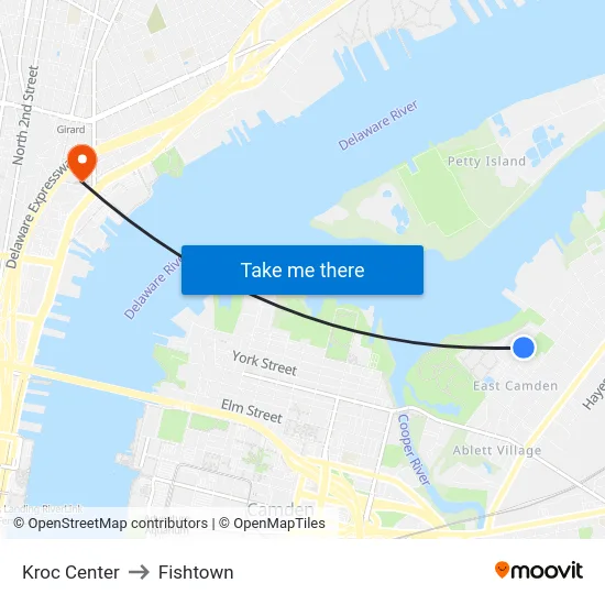 Kroc Center to Fishtown map