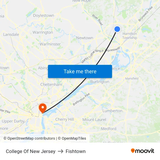 College Of New Jersey to Fishtown map