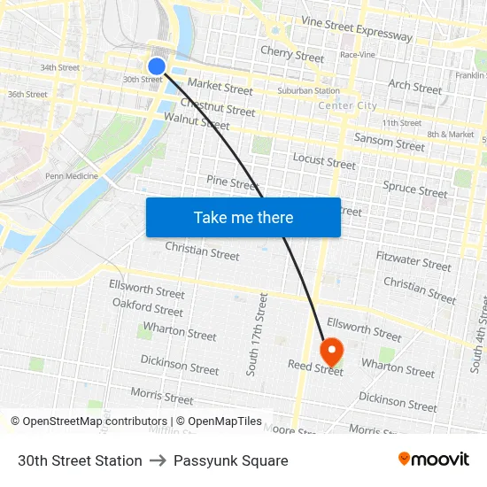 30th Street Station to Passyunk Square map