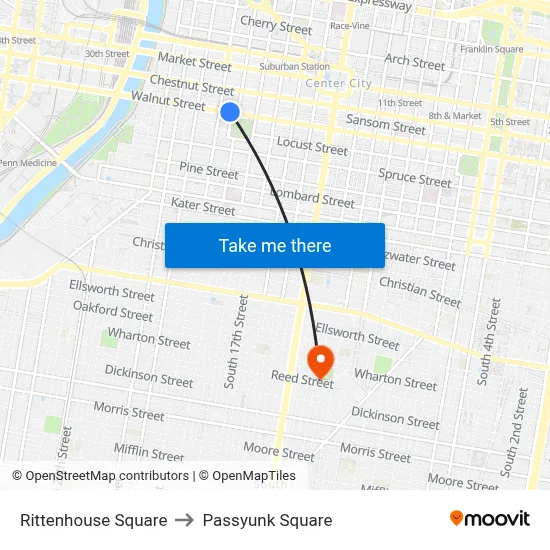 Rittenhouse Square to Passyunk Square map