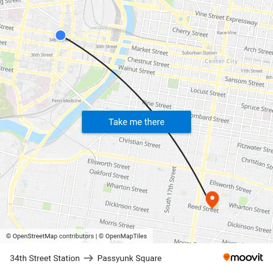 34th Street Station to Passyunk Square map