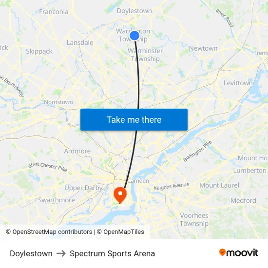 Doylestown to Spectrum Sports Arena map