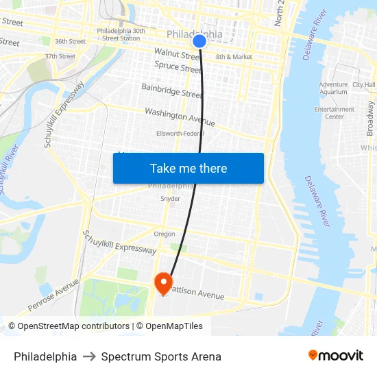 Philadelphia to Spectrum Sports Arena map