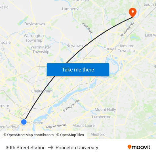 30th Street Station to Princeton University map