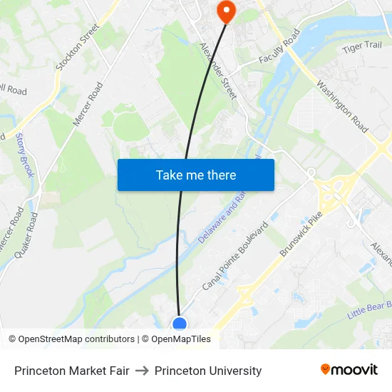 Princeton Market Fair to Princeton University map