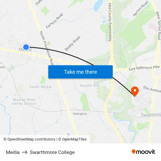 Media to Swarthmore College map