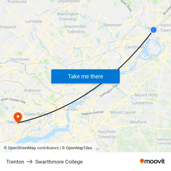 Trenton to Swarthmore College map