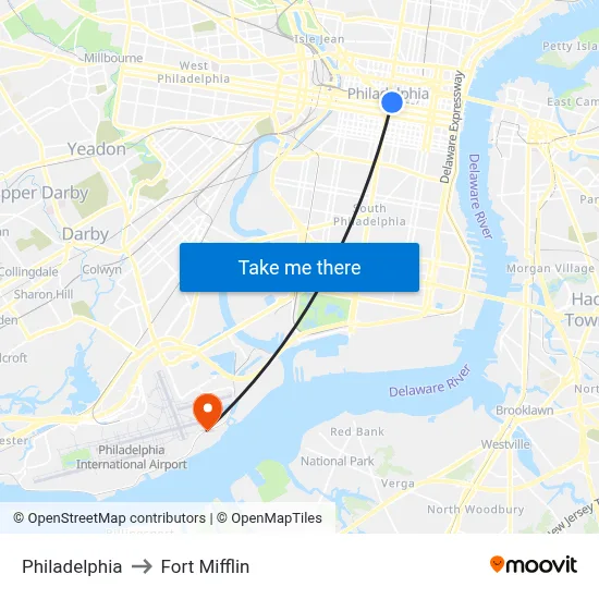 Philadelphia to Fort Mifflin map
