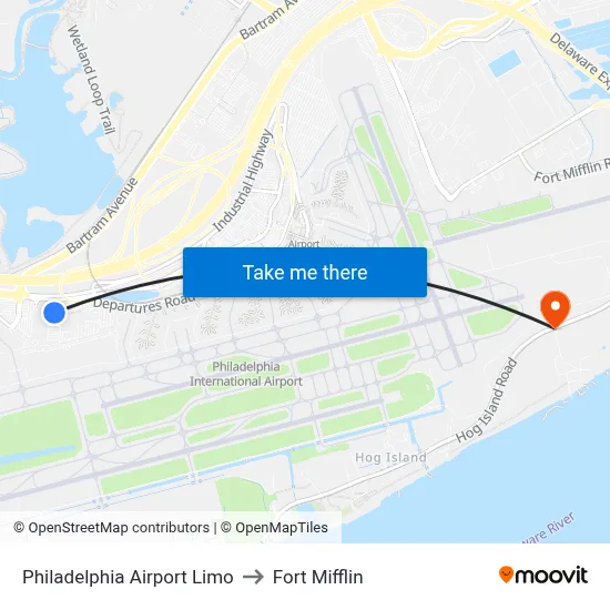Philadelphia Airport Limo to Fort Mifflin map