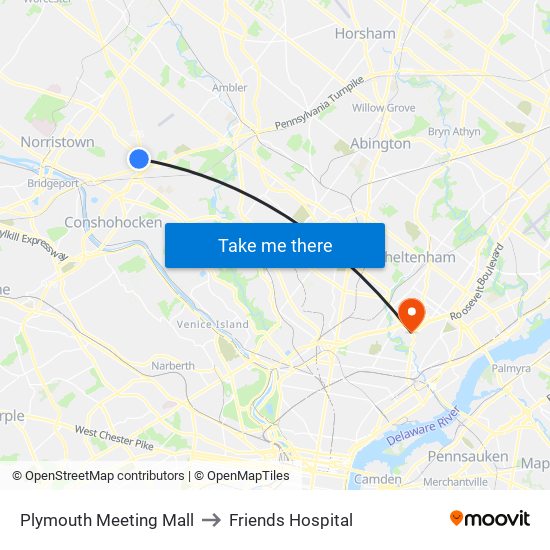 Plymouth Meeting Mall to Friends Hospital map