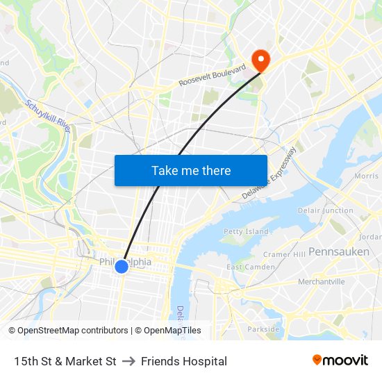 15th St & Market St to Friends Hospital map