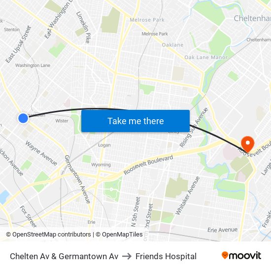 Chelten Av & Germantown Av to Friends Hospital map
