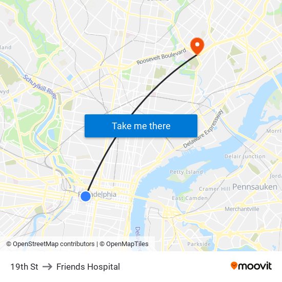 19th St to Friends Hospital map