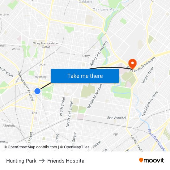 Hunting Park to Friends Hospital map