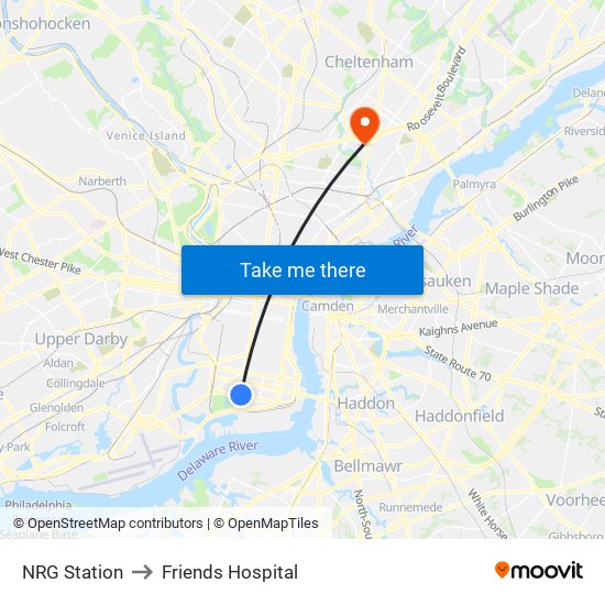 NRG Station to Friends Hospital map