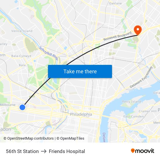 56th St Station to Friends Hospital map