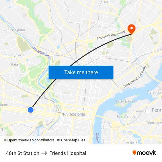 46th St Station to Friends Hospital map