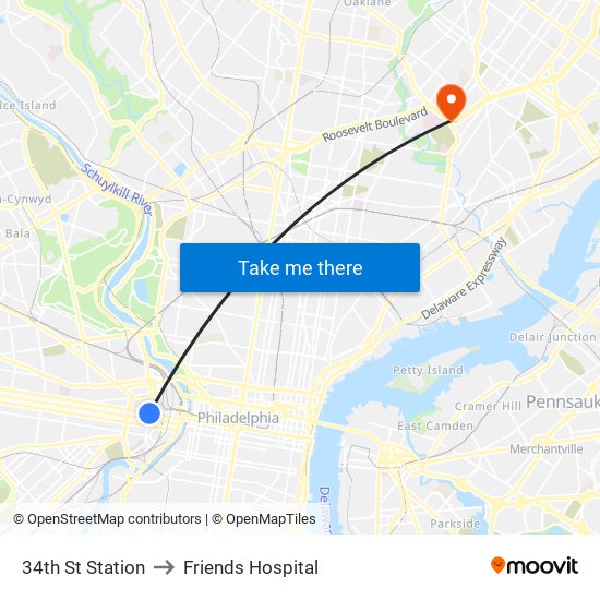 34th St Station to Friends Hospital map