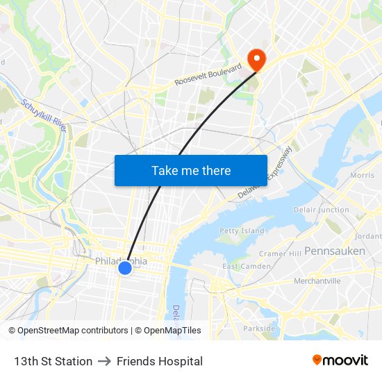 13th St Station to Friends Hospital map