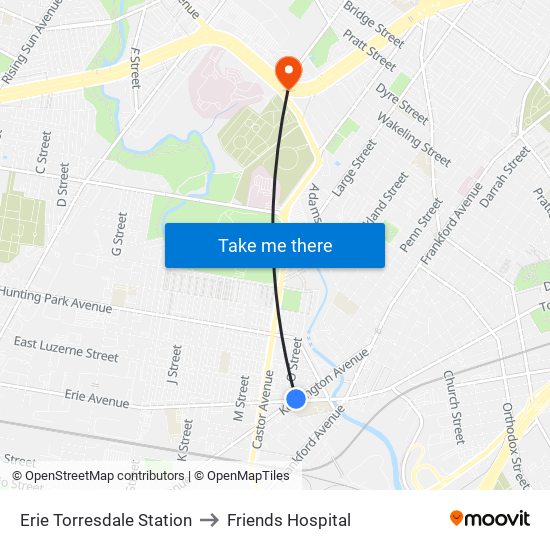 Erie Torresdale Station to Friends Hospital map