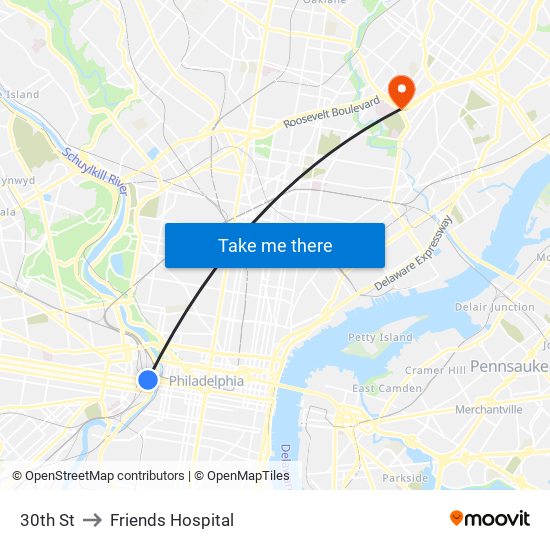 30th St to Friends Hospital map