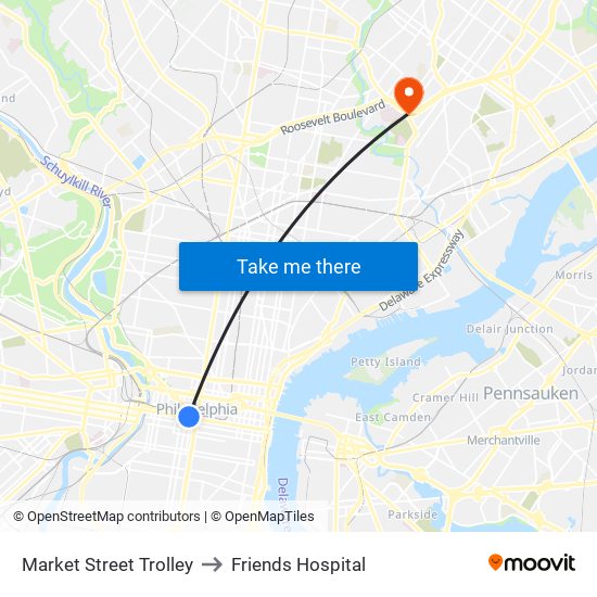 Market Street Trolley to Friends Hospital map