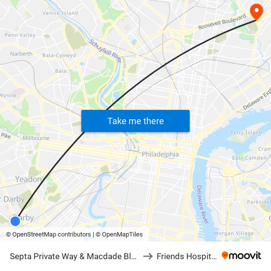 Septa Private Way & Macdade Blvd to Friends Hospital map