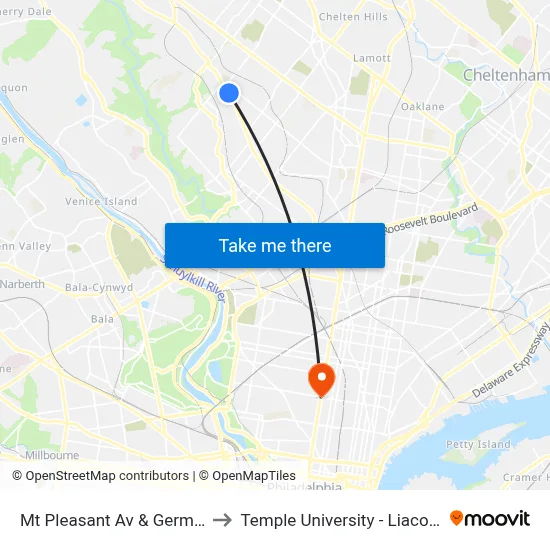 Mt Pleasant Av & Germantown Av to Temple University - Liacouras Center map