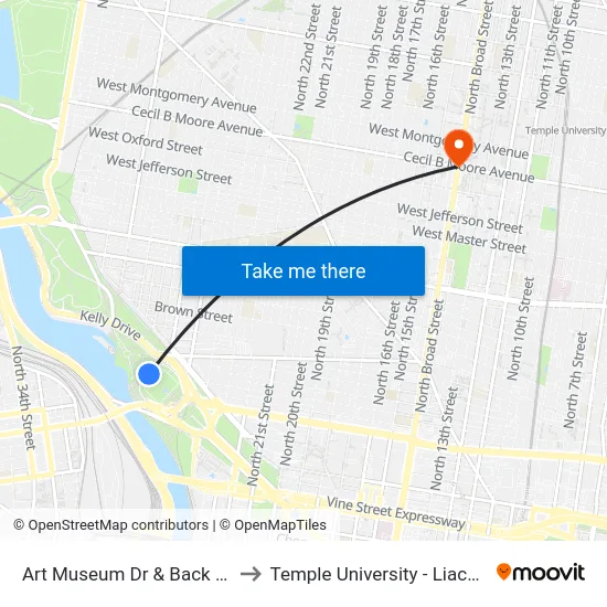 Art Museum Dr & Back Entrance - 2 to Temple University - Liacouras Center map