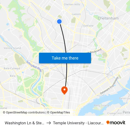 Washington Ln & Stenton Av to Temple University - Liacouras Center map