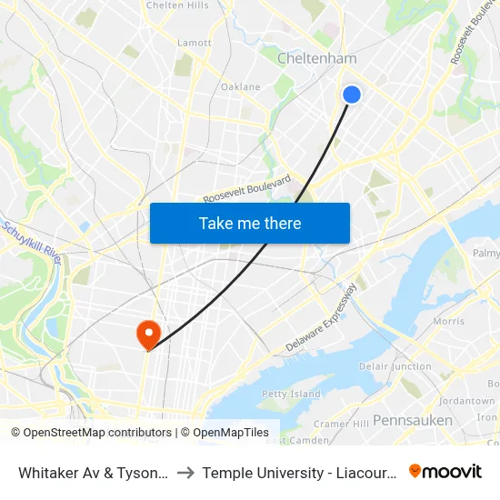 Whitaker Av & Tyson Av - FS to Temple University - Liacouras Center map
