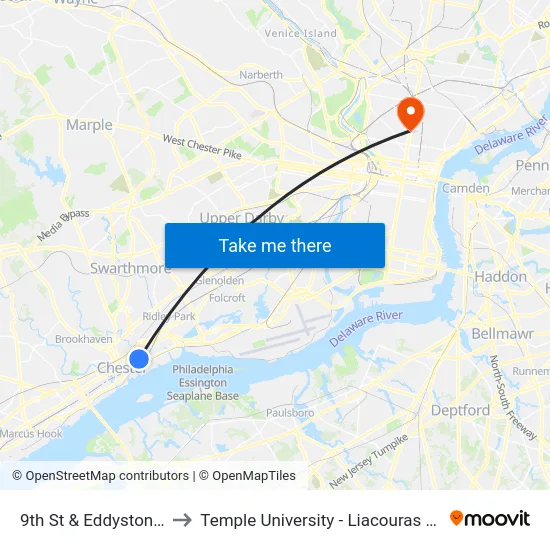 9th St & Eddystone Av to Temple University - Liacouras Center map