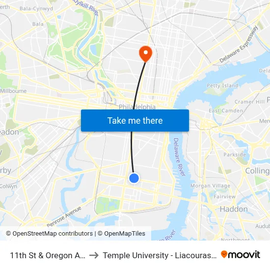 11th St & Oregon Av - Fs to Temple University - Liacouras Center map