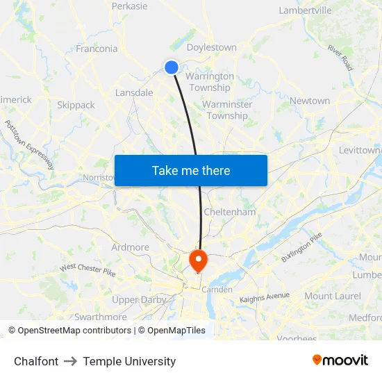 Chalfont to Temple University map