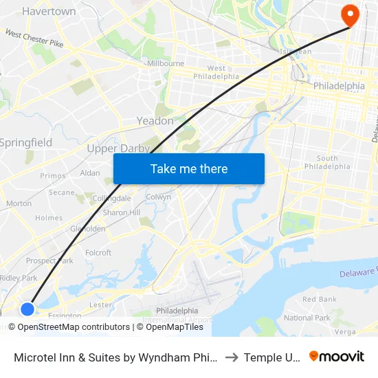 Microtel Inn & Suites by Wyndham Philadelphia Airport Ridley to Temple University map