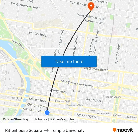 Rittenhouse Square to Temple University map