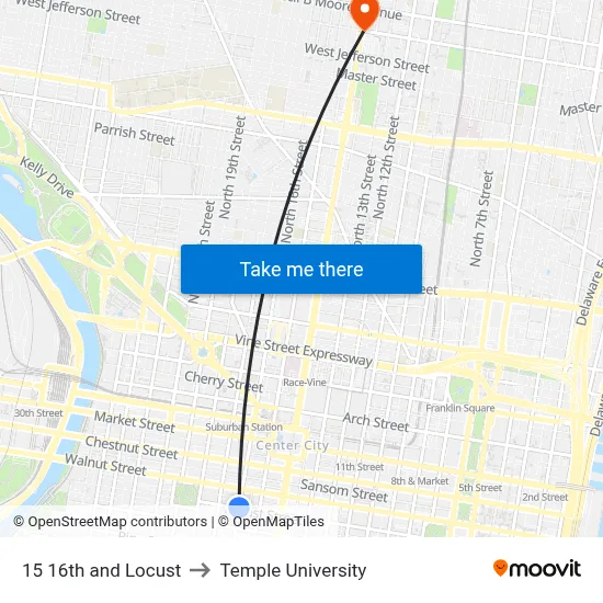 15 16th and Locust to Temple University map