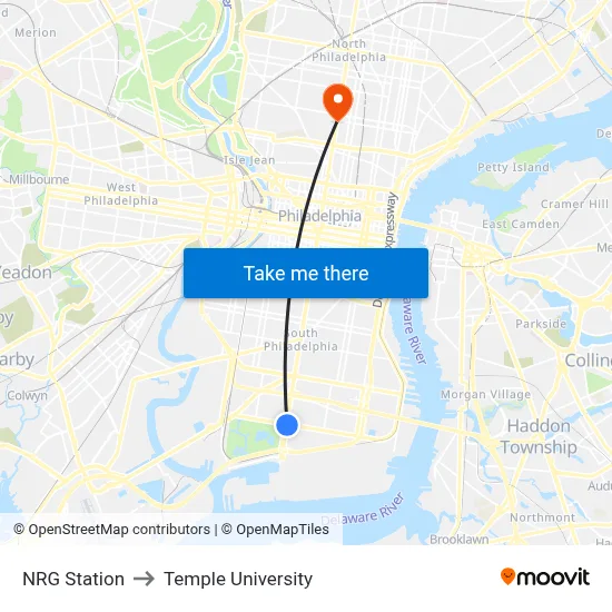 NRG Station to Temple University map