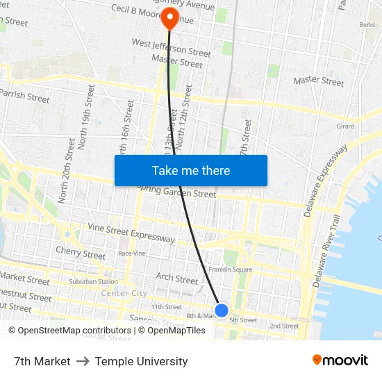 7th Market to Temple University map