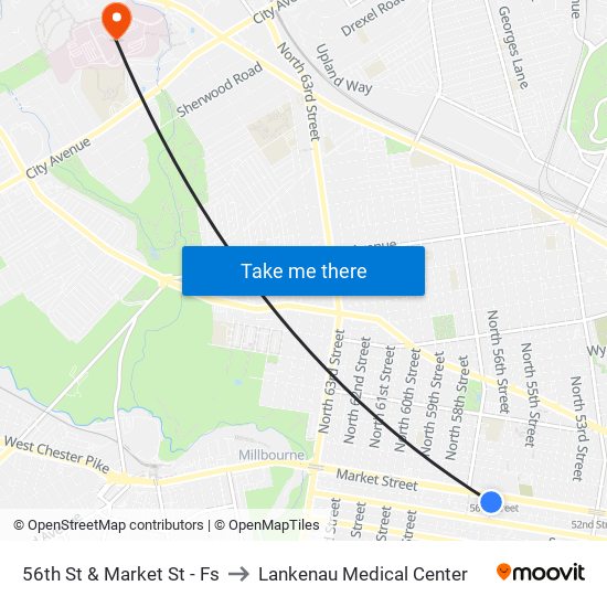 56th St & Market St - Fs to Lankenau Medical Center map