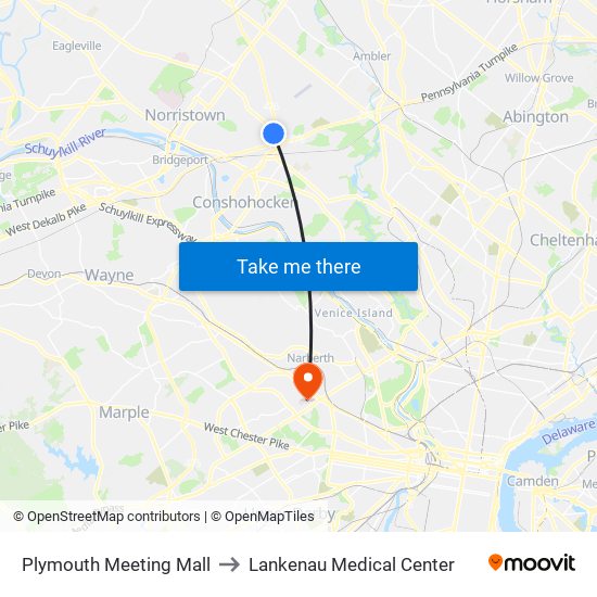 Plymouth Meeting Mall to Lankenau Medical Center map