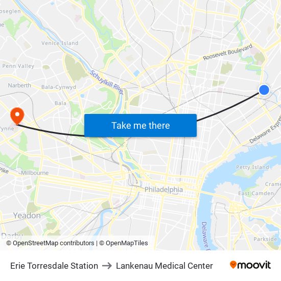 Erie Torresdale Station to Lankenau Medical Center map