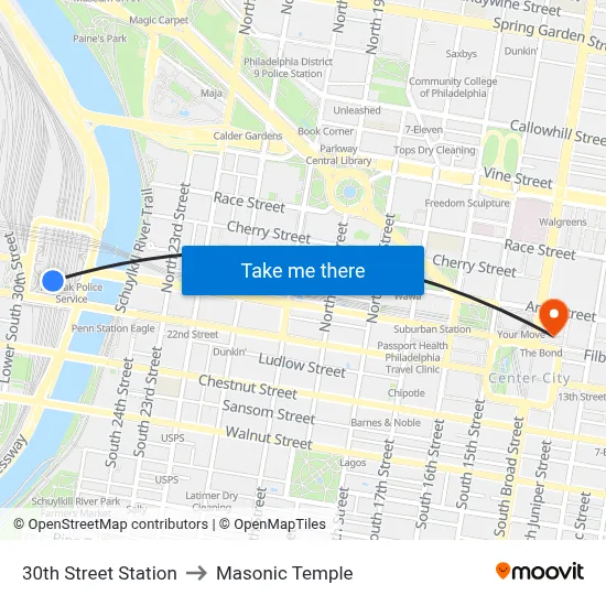 30th Street Station to Masonic Temple map