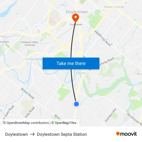Doylestown to Doylestown Septa Station map