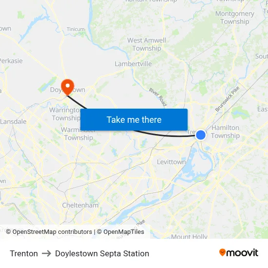 Trenton to Doylestown Septa Station map