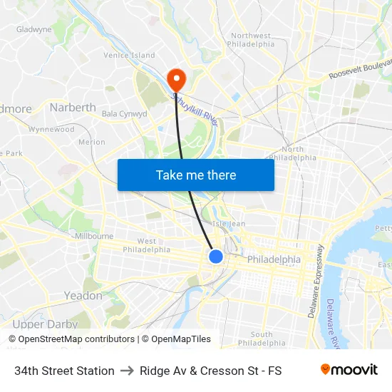 34th Street Station to Ridge Av & Cresson St - FS map